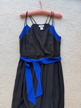 Barneys New York Black Maxi Dress with Royal Blue Accents 100% silk